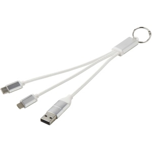 PF™ Metal 4-in-1 recycled aluminium charging cable with keychain
