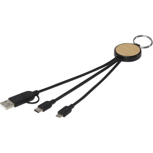 PF™ Tecta 6-in-1 recycled plastic/bamboo charging cable with keyring