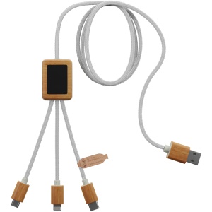 PF SCX.design C39 3-in-1 rPET light-up logo charging cable with squared bamboo casing