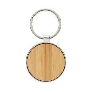 RCS recycled zinc alloy round keychain with bamboo - Img 1