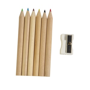 Set of 6 coloured wooden pencils, plastic sharpener and drawing album, in cardboard box - Img 3