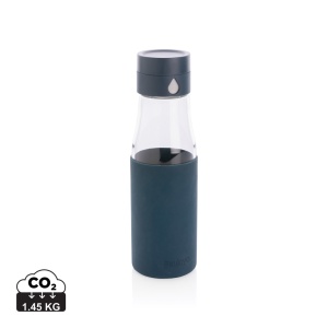 XD™ Ukiyo glass hydration tracking bottle with sleeve