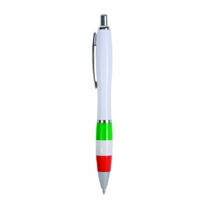 ABS plastic snap pen with white barrel, Italian flag-coloured grip and metal clip - Img 2