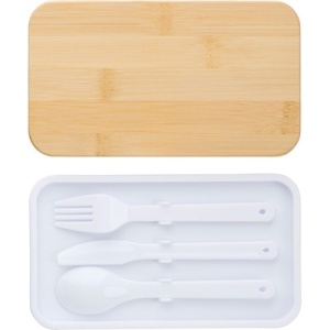 AX™ Cutii pentru prânz 2 în 1, 2x400 ml, capac din bambus, tacâmuri - Img 1