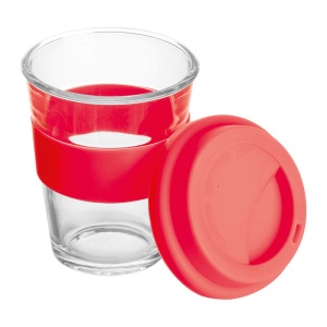 Easy™ Cană din sticlă cu manșon și capac din silicon.
