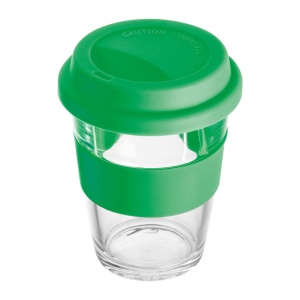 Easy™ Cană din sticlă cu manșon și capac din silicon.