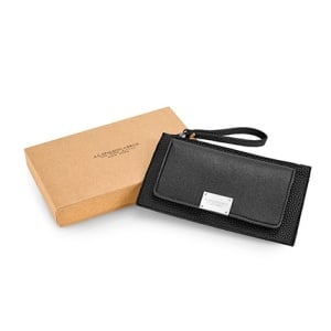 GC Portofel / clutch spalding din pvc negru, cu curelă de încheietură