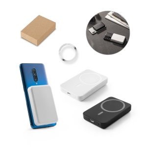 HI AMPERE 5. Power bank magnetic de 5'000 mAh cu încărcător wireless ultrarapid de 15W în ABS reciclat (100% rABS)