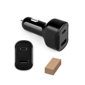 HI DIRAC. Cigarette lighter adapter with USB-A port 18W and USB-C 20W in recycled ABS (100% rABS)