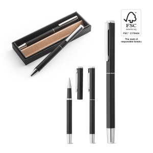 HI LEAH. Roller and ballpoint pen set in aluminium 94% rAL) with clip