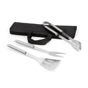 HI SOARES. Barbecue set with 3 stainless steel pieces