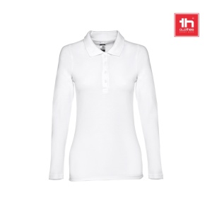 HI THC BERN WOMEN WH. Women's long-sleeved polo shirt in cotton piqué and viscose with removable label