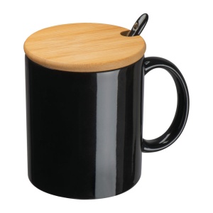 MC Ceramic mug with spoon and bamboo lid, 300 ml