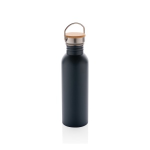 Modern stainless steel bottle with bamboo lid - Img 1
