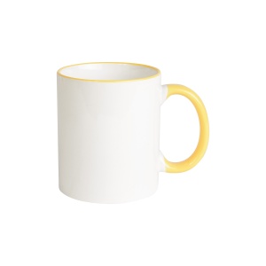 ON™ White grade A ceramic mug with coloured handle and edge, For dishwashers