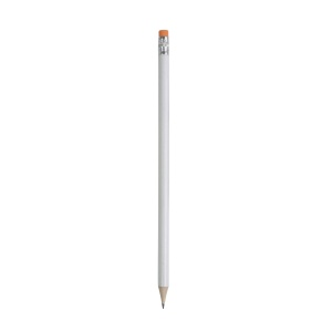ON™ White wooden pencil with graphite lead, cylindrical cross-section and coloured rubber