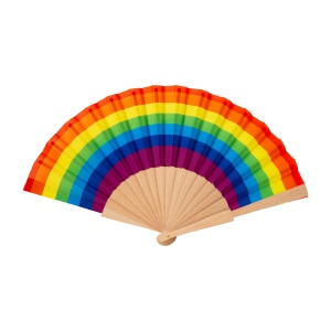ON™ Rainbow polyester hand fan with wooden handle