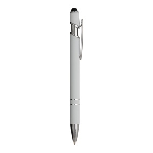 ON™ Rubberized aluminium snap pen with touch screen eraser and metal clip