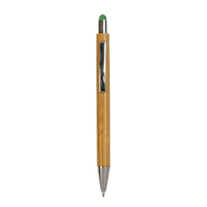 ON™ Bamboo barrel push ball pen with colored touch point and chrome tip