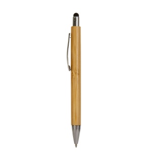 ON™ Bamboo barrel push ball pen with colored touch point and chrome tip