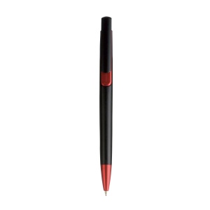 ON™ Plastic snap pen with black barrel and metallic tip and detail