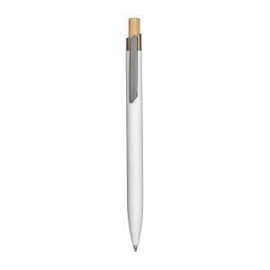 ON™ Rubberized recycled aluminum snap pen. Burnished details , bamboo button