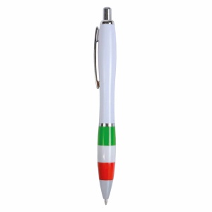 ON™ ABS plastic snap pen with white barrel, Italian flag-coloured grip and metal clip