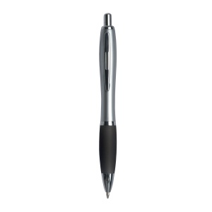 ON™ Plastic snap pen with silver barrel, rubberised coloured grip and metal clip, jumbo refill