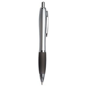 ON™ Plastic snap pen with silver barrel, rubberised coloured grip and metal clip, jumbo refill