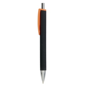 ON™ Plastic snap pen with tyre-effect rubberised black barrel and wide coloured clip