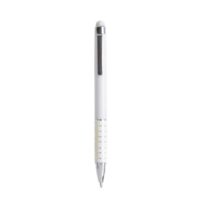 ON™ Twist pen with white plastic barrel and coloured aluminium grip, matching the touchscreen