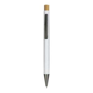 ON™ Rubberized metal snap pen with burnished details and bamboo button