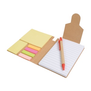 ON™ Recycled-paper notepad with cardboard pen and sticky notes