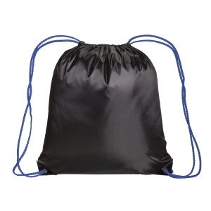 ON™ Black 210T polyester backpack with drawstring closure, reinforced black corners