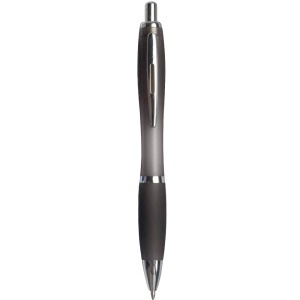 ON Plastic snap pen with coloured barrel, matching rubberised grip and metal clip