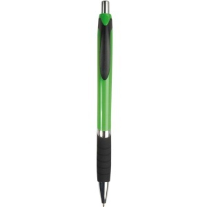 ON Plastic snap pen with coloured barrel, rubberised grip and chromed details