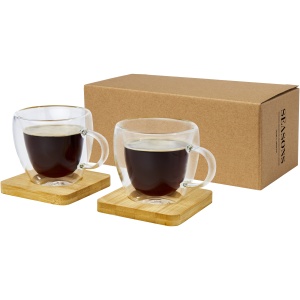 PF™ Manti 2-piece 100 ml double-wall glass cup with bamboo coaster