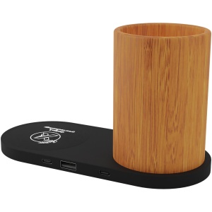 PF™ SCX.design W17 10W light-up logo wireless charging pad and bamboo pencil holder