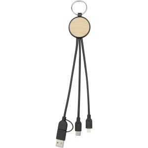 PF™ Tecta 6-in-1 recycled plastic/bamboo charging cable with keyring