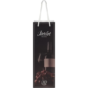 PF Handmade 170 g/m2 integra paper wine bottle bag with plastic cord handles - 12 x 9 x 37 cm