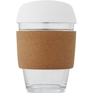 PF Pahar Lidan din sticlă borosilicată de 360 ml cu mâner din plută și capac din silicon