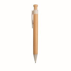 Push button ball pen with bamboo barrel and wheat-straw (50%) and PP (50%) fittings - Img 5