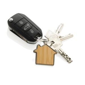 RCS recycled zinc alloy house keychain with bamboo - Img 3