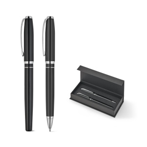 SARAMAGO. Premium set comprising 1 ballpoint pen and 1 rollerball pen in copper and stainless steel, with blue ink - Img 2