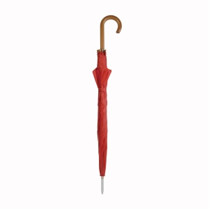 Solid-colour automatic umbrella with steel shaft and ferrule, curved wood handle - Img 3