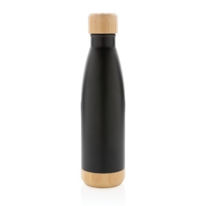 Vacuum stainless steel bottle with bamboo lid and bottom - Img 3