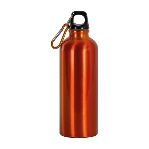Aluminium water bottle (500 ml) with plastic lid and snap hook (22 cm tall)