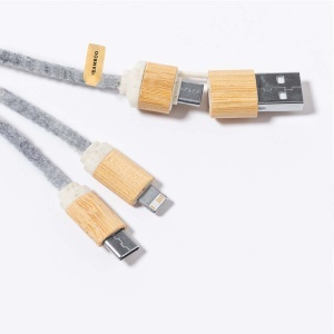 Braxton - Charging Cable Felt RPET/ Bamboo Micro USB, Type C and Lightning Connection 5V DC 2.4A - Img 3