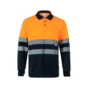hi!™ VL VULCAN Tricou polo bicolor cu ochi de pasăre (160g/m²) cu mâneci lungi, din poliester (100%)
