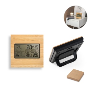 HI BROMLEY. Desktop weather station with LCD screen in ABS and bamboo